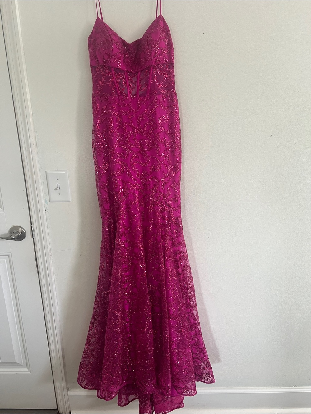 Blondie Nites Hot Pink Evening Dress with Sequin Detail